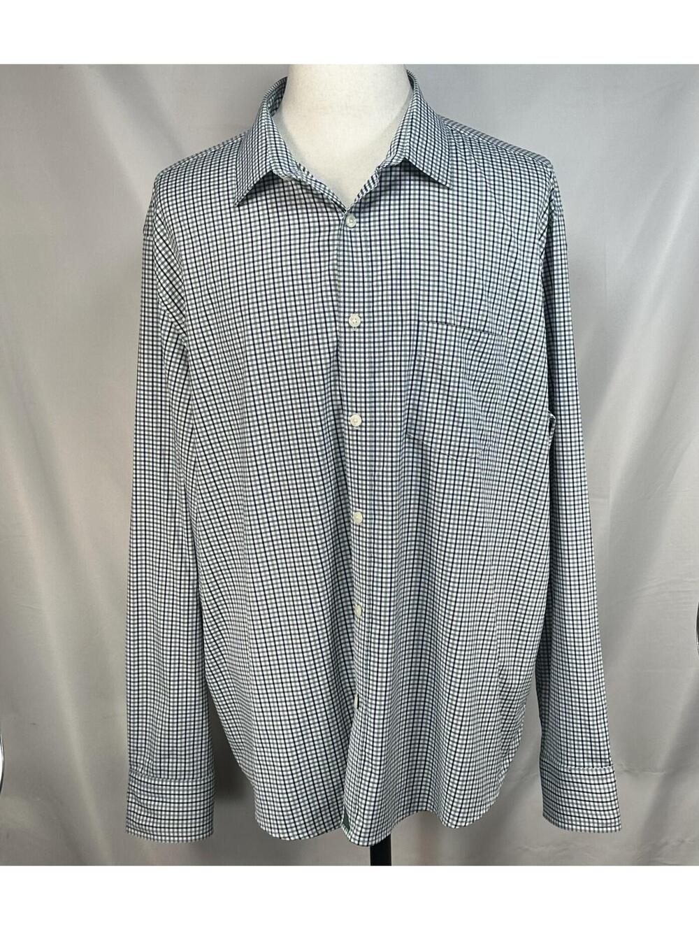 Untuckit Checked Nylon/Spandex Button Up Blue/Green Mens 3XL